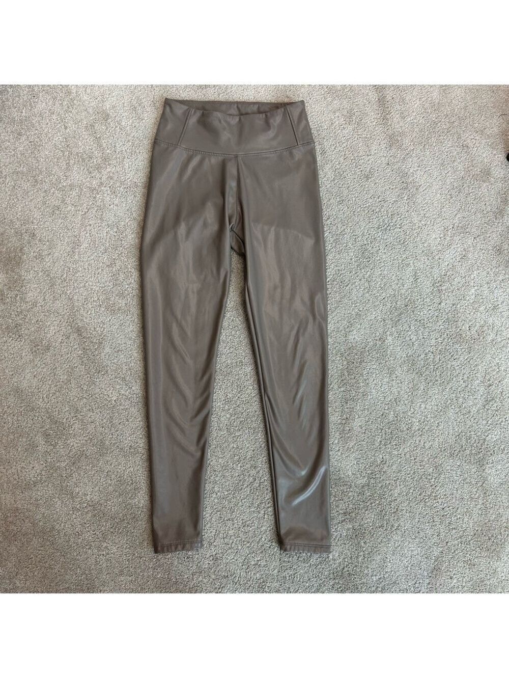 FOREVER 21 Women's Taupe Faux Leather High-Rise Leggings pleather vegan Sz M